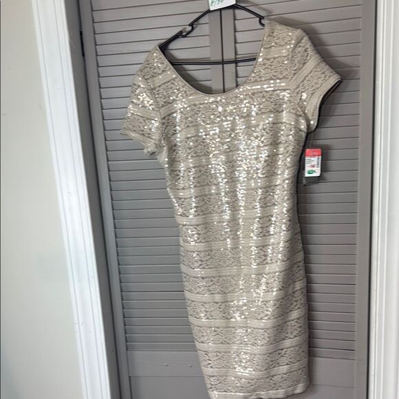 Donna Ricco Cream Sheath Mini Dress Scoop Neck Short Sleeve - Picture 12 of 12